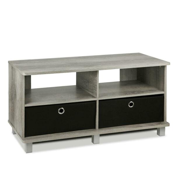 Furinno 11156GYW-BK Entertainment Center with 2 Bin Drawers, French Oak Grey 11156GYW/BK